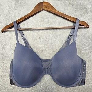Victoria's Secret T-Shirt Lightly Lined Demi Bra 38D Blue Grey Front Close Lace